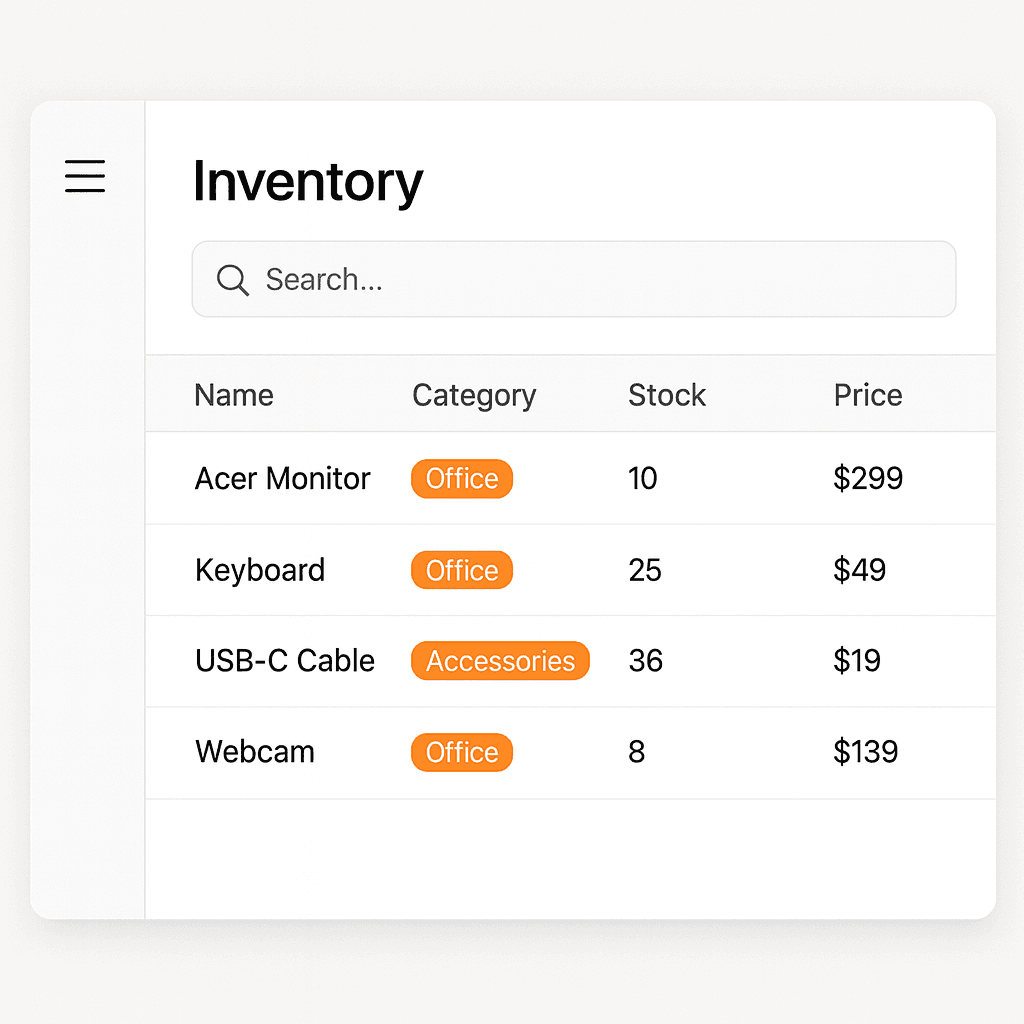 Inventory database management system with stock tracking, warehouse management, and order fulfillment
