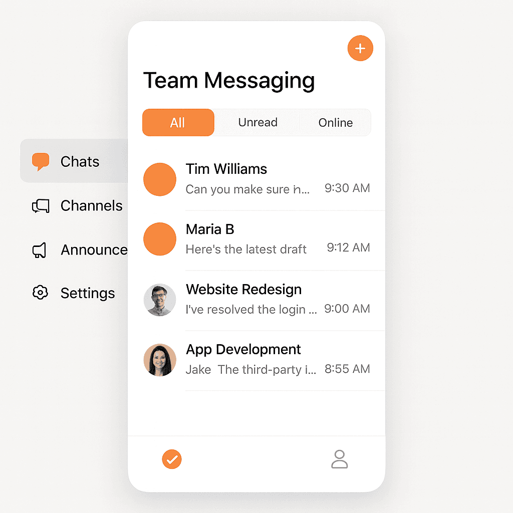 Mobile messaging application with real-time chat and team communication features