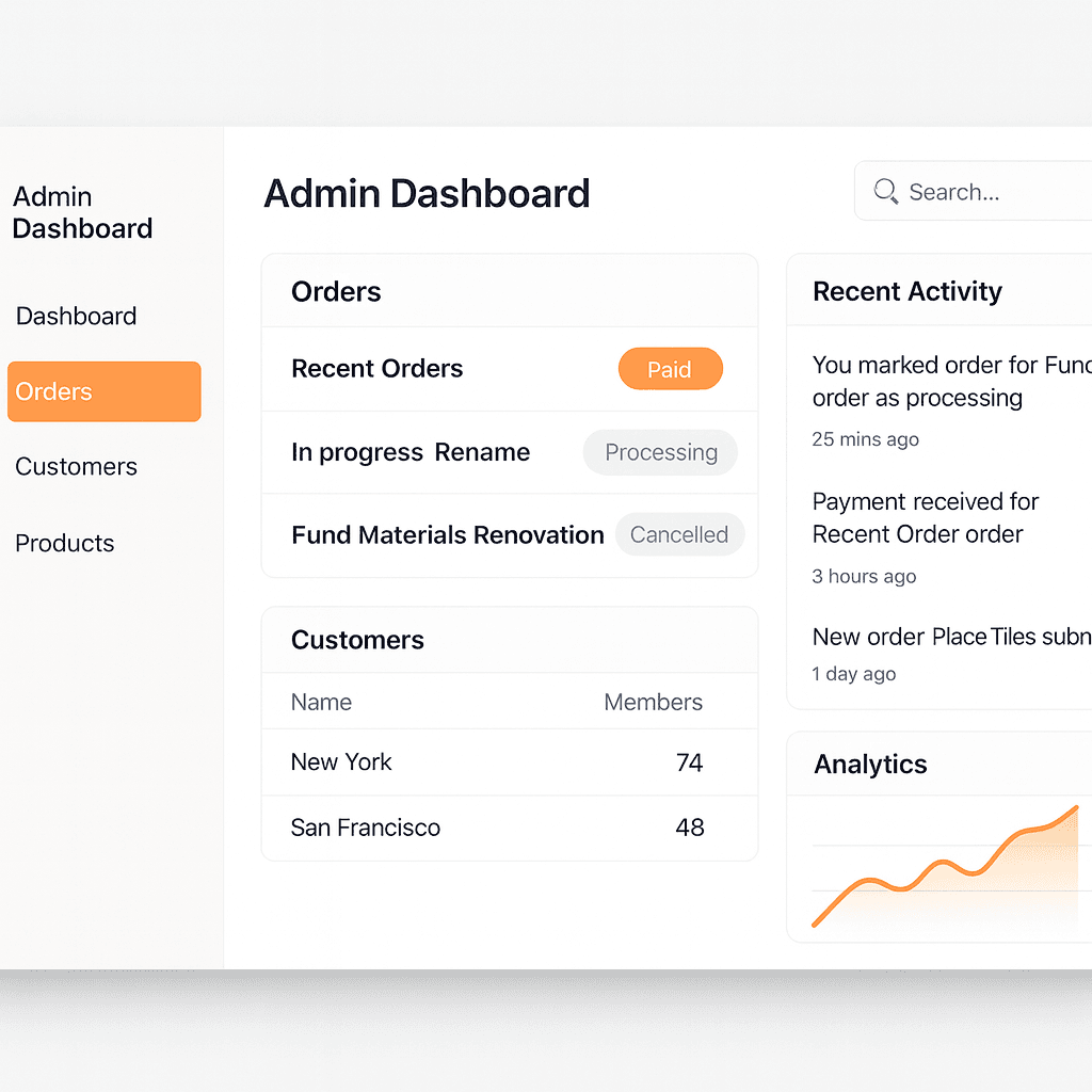 Custom admin dashboard web application with user management and system configuration controls