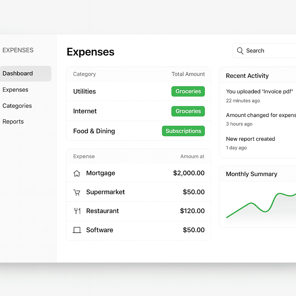 Web application expense tracking dashboard with receipt scanning and financial reporting capabilities