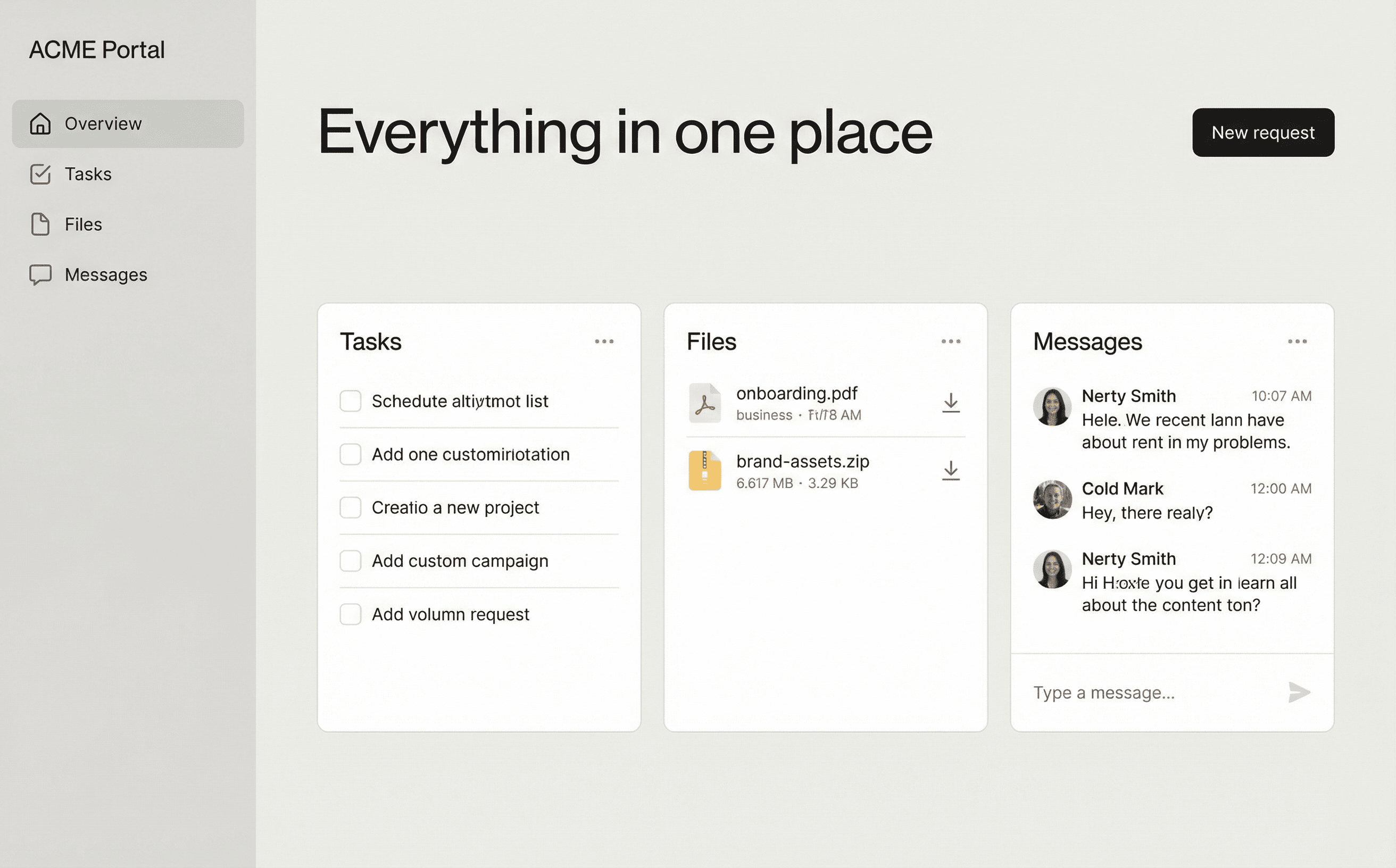 A single client portal with tasks, files, and messages
