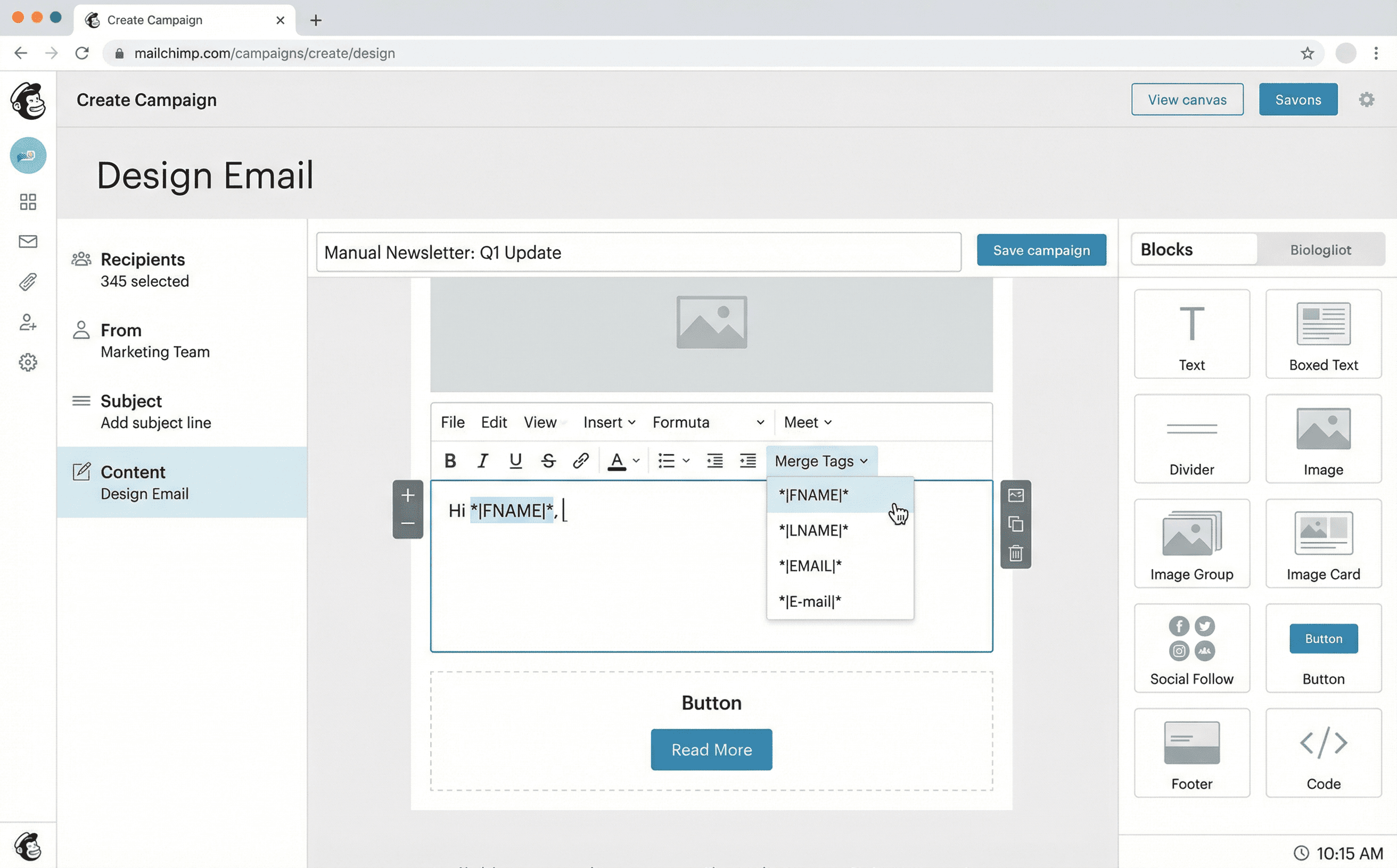 Manual email creation in Mailchimp