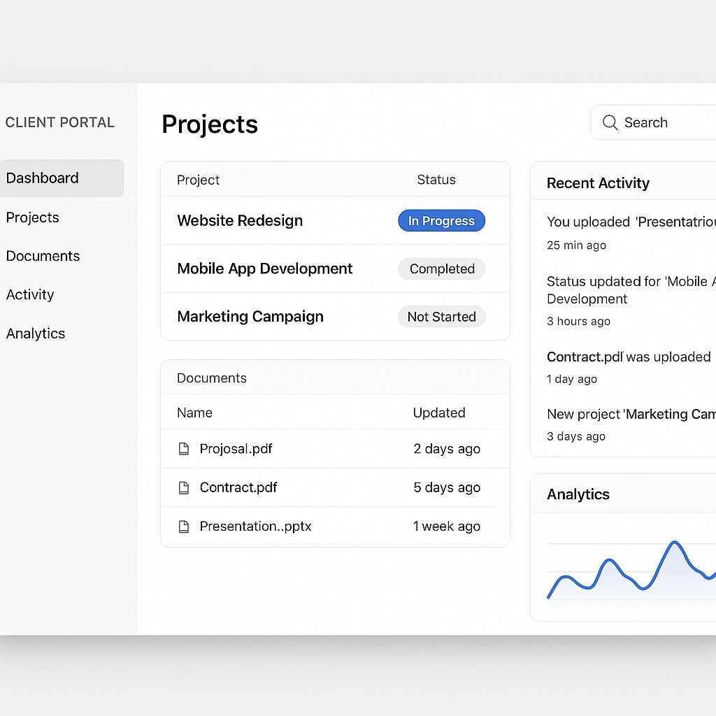 Project Management Web Application Custom web application project management interface built by Internyl Consulting